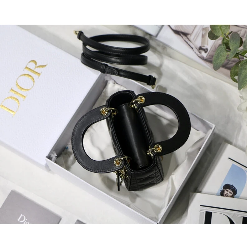 Top lv 'D.I.O.R. Christian Dior Micro Lady Dior Bag Black Cannage Lambskin