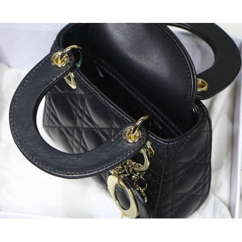 Top lv 'D.I.O.R. Christian Dior Micro Lady Dior Bag Black Cannage Lambskin