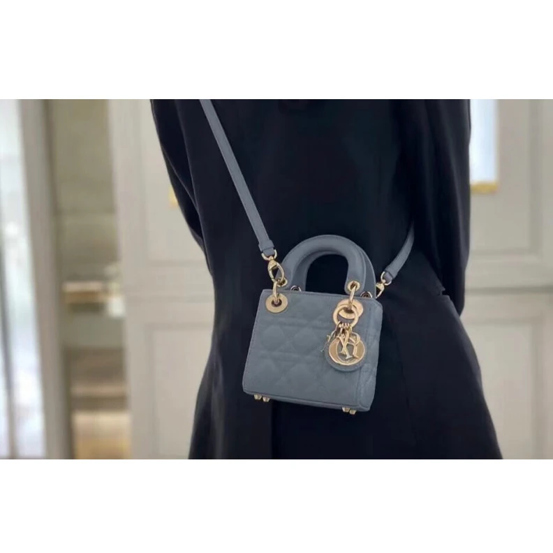 Replica bags 1 interio Christian Dior Micro Lady Dior Bag Cloud Blue Cannage Lambskin