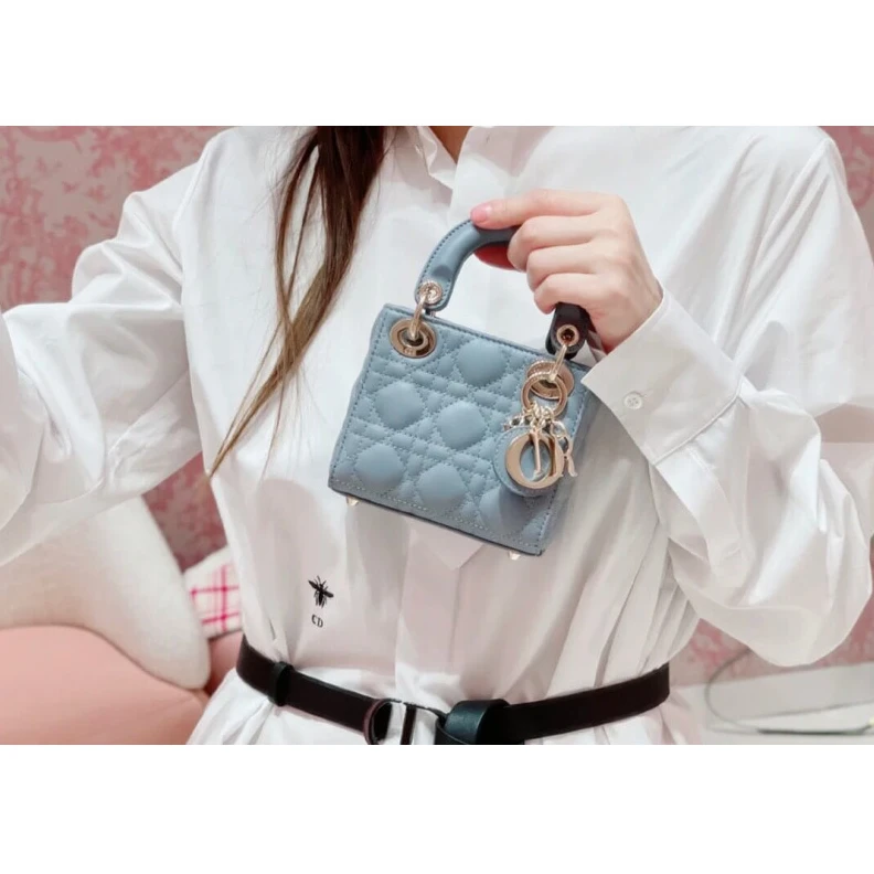 Replica bags 1 interio Christian Dior Micro Lady Dior Bag Cloud Blue Cannage Lambskin
