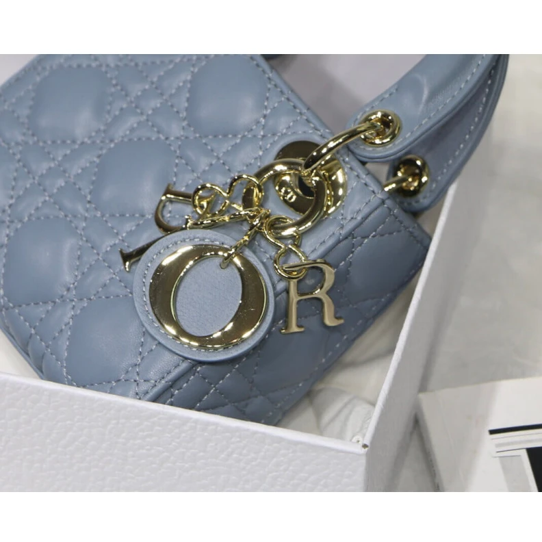 Replica bags 1 interio Christian Dior Micro Lady Dior Bag Cloud Blue Cannage Lambskin