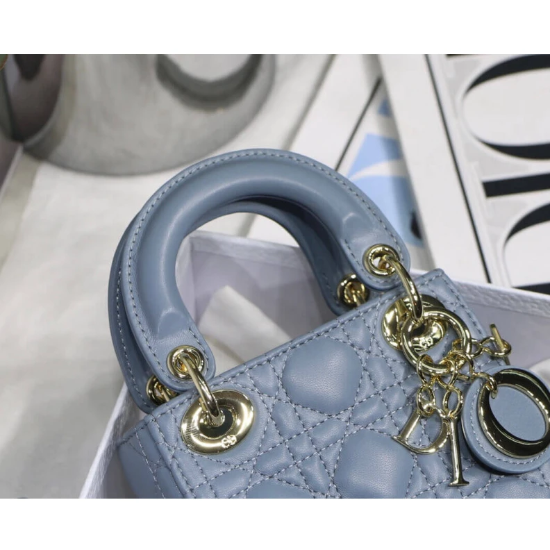 Replica bags 1 interio Christian Dior Micro Lady Dior Bag Cloud Blue Cannage Lambskin