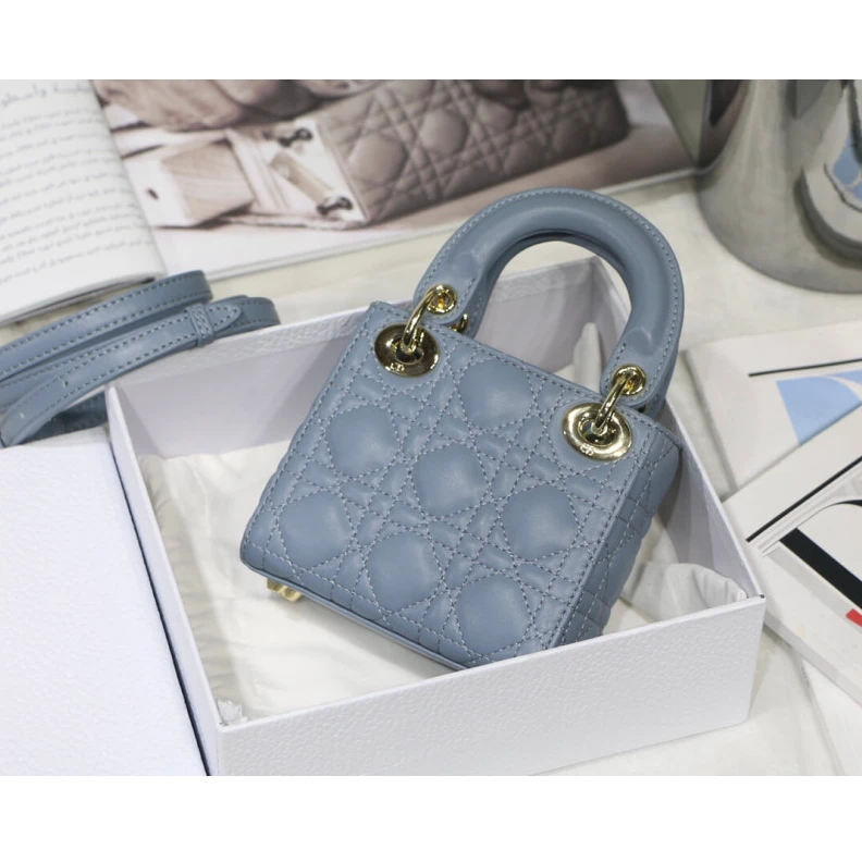 Replica bags 1 interio Christian Dior Micro Lady Dior Bag Cloud Blue Cannage Lambskin