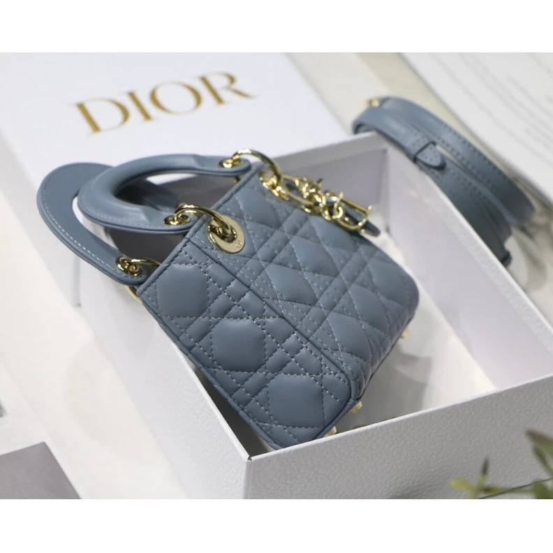 Replica bags 1 interio Christian Dior Micro Lady Dior Bag Cloud Blue Cannage Lambskin