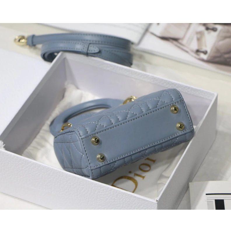 Replica bags 1 interio Christian Dior Micro Lady Dior Bag Cloud Blue Cannage Lambskin