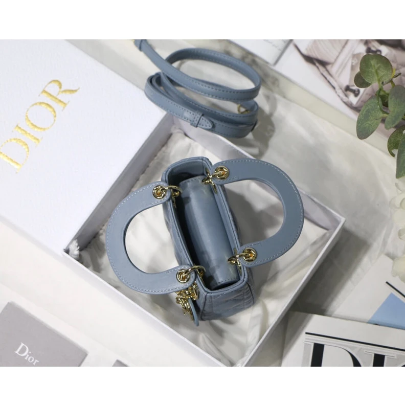 Replica bags 1 interio Christian Dior Micro Lady Dior Bag Cloud Blue Cannage Lambskin