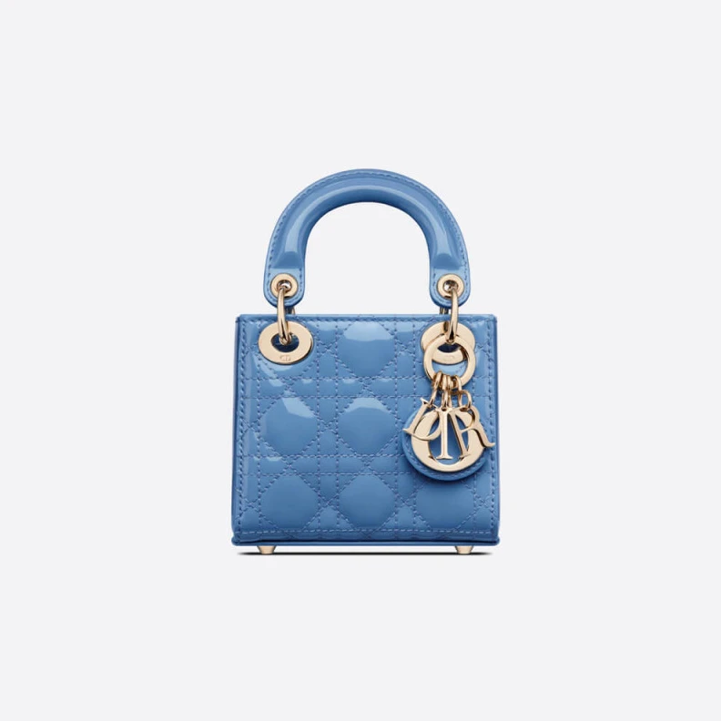 'D.I.O.R. Christian Dior Micro Lady Dior Bag Cornflower Blue Patent Cannage Calfskin