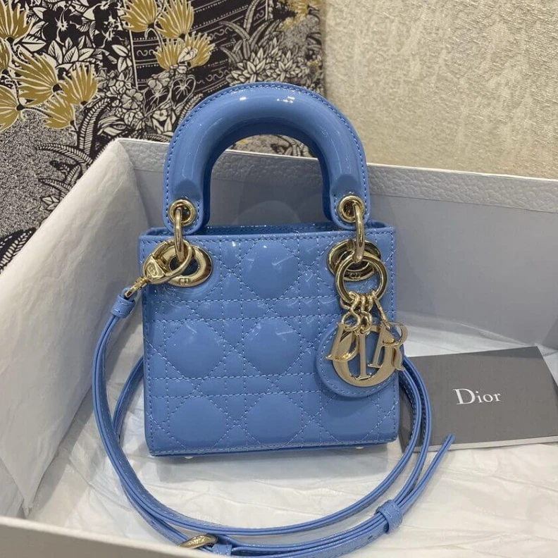 Louis vuitton locations 'D.I.O.R. Christian Dior Micro Lady Dior Bag Cornflower Blue Patent Cannage Calfskin