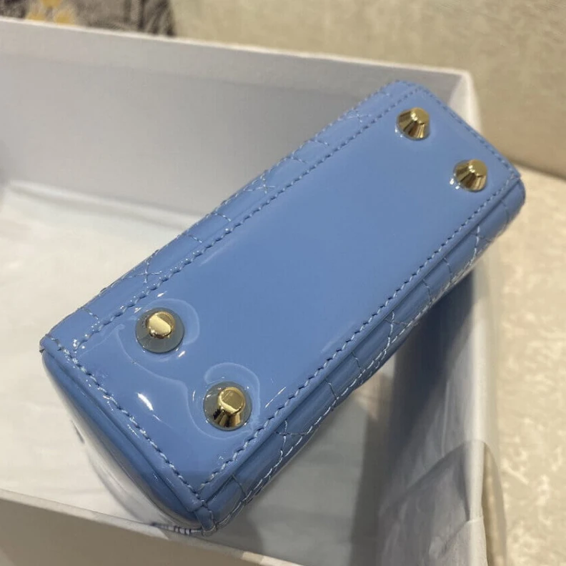 Louis vuitton locations 'D.I.O.R. Christian Dior Micro Lady Dior Bag Cornflower Blue Patent Cannage Calfskin