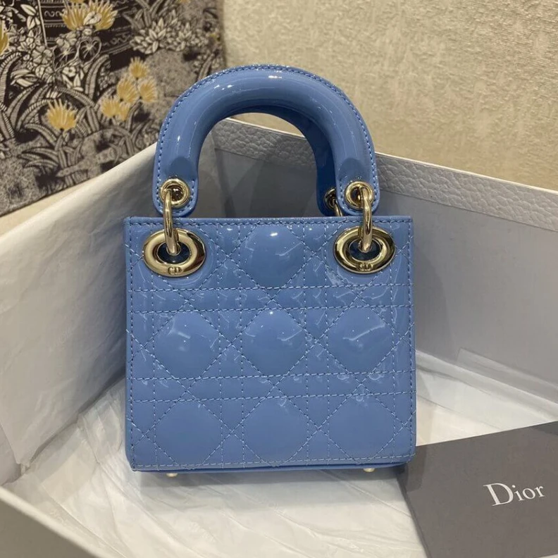 Louis vuitton locations 'D.I.O.R. Christian Dior Micro Lady Dior Bag Cornflower Blue Patent Cannage Calfskin