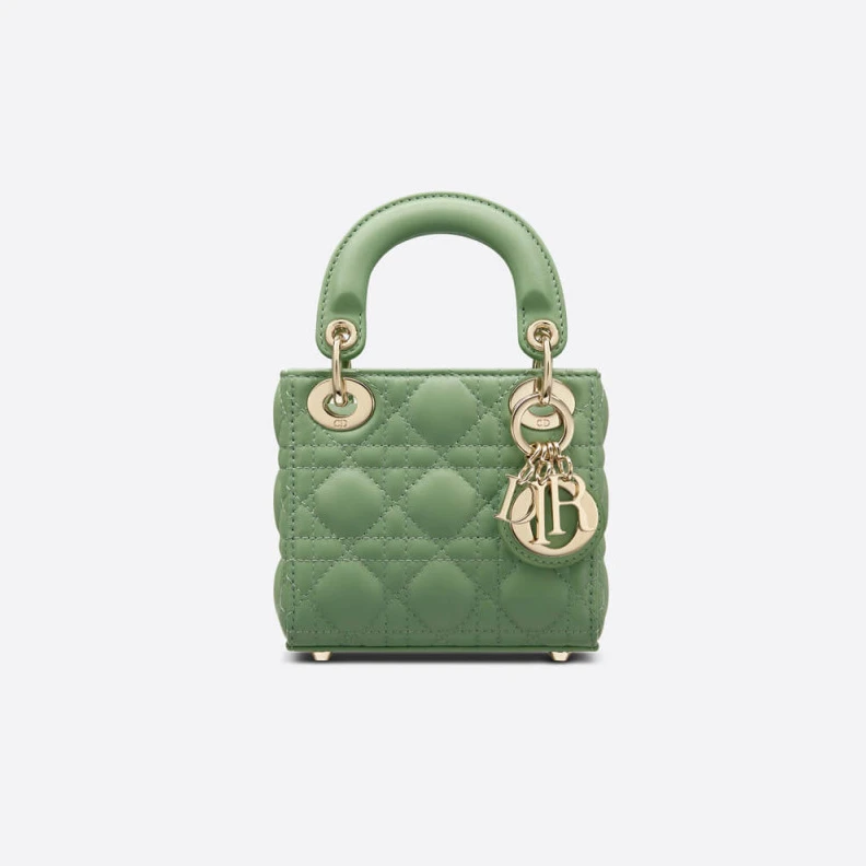 The Lady D Christian Dior Micro Lady Dior Bag Green Cannage Lambskin
