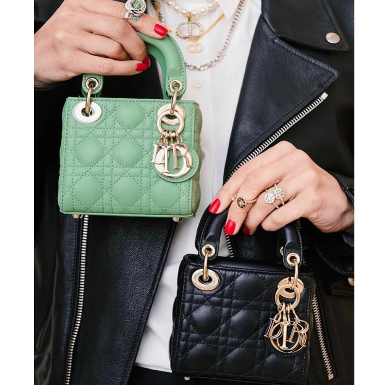 Replica bags The Lady D Christian Dior Micro Lady Dior Bag Green Cannage Lambskin