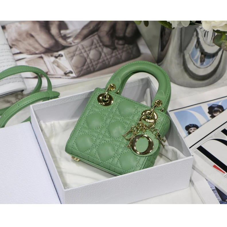 Replica bags The Lady D Christian Dior Micro Lady Dior Bag Green Cannage Lambskin