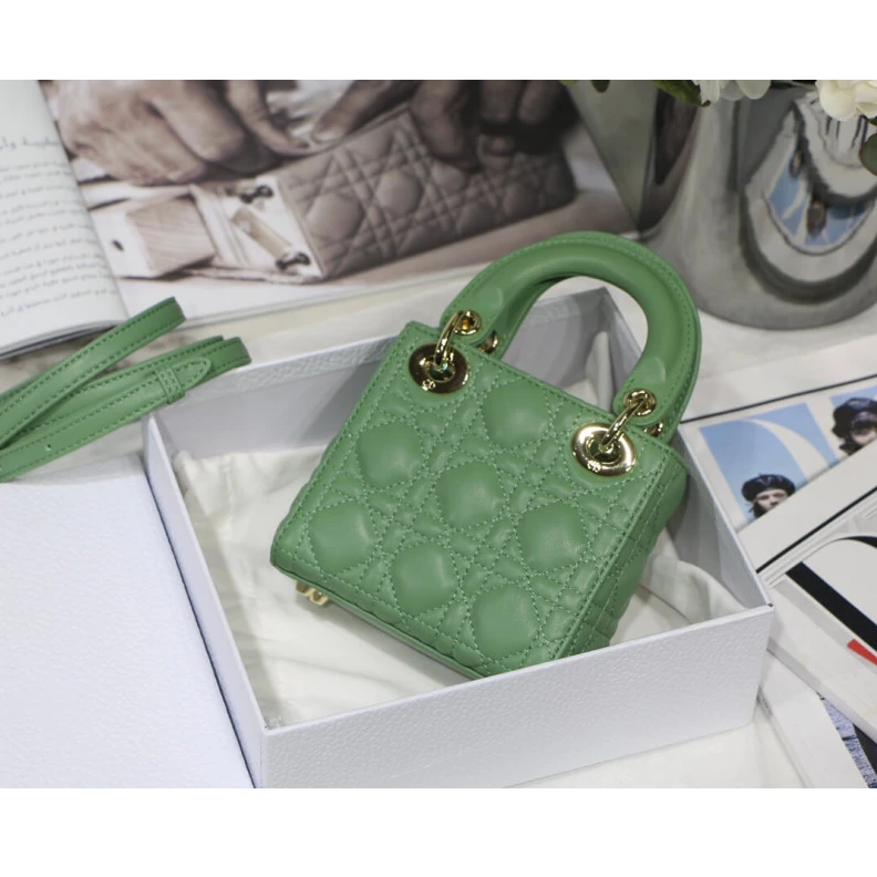 Replica bags The Lady D Christian Dior Micro Lady Dior Bag Green Cannage Lambskin