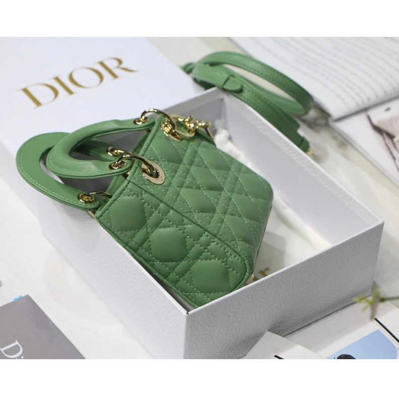 Replica bags The Lady D Christian Dior Micro Lady Dior Bag Green Cannage Lambskin