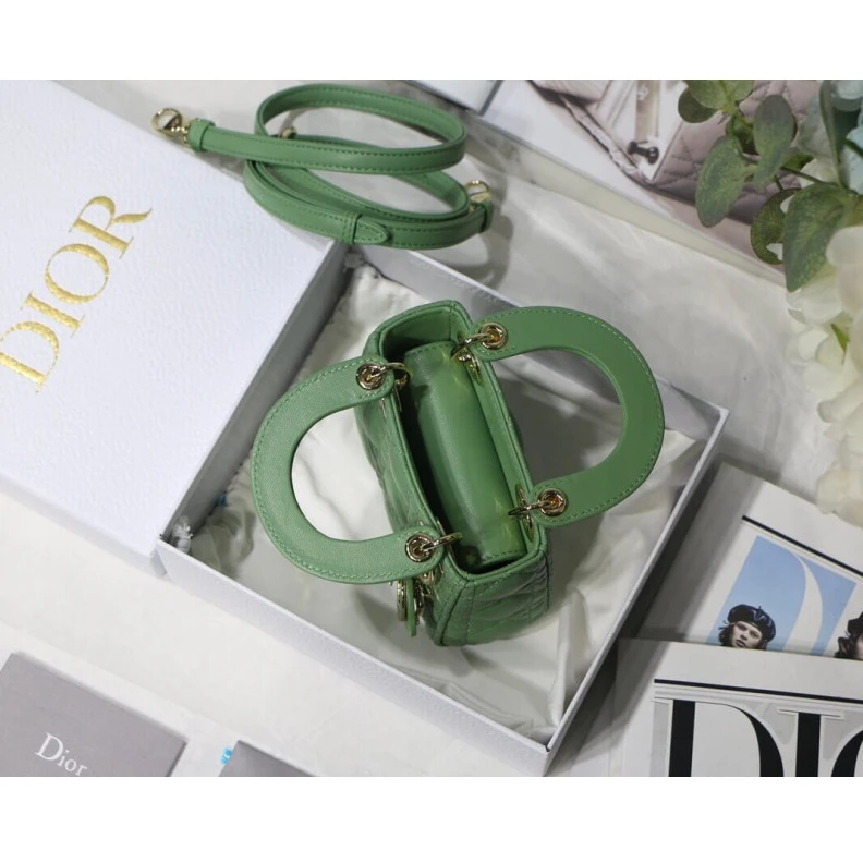 Replica bags The Lady D Christian Dior Micro Lady Dior Bag Green Cannage Lambskin