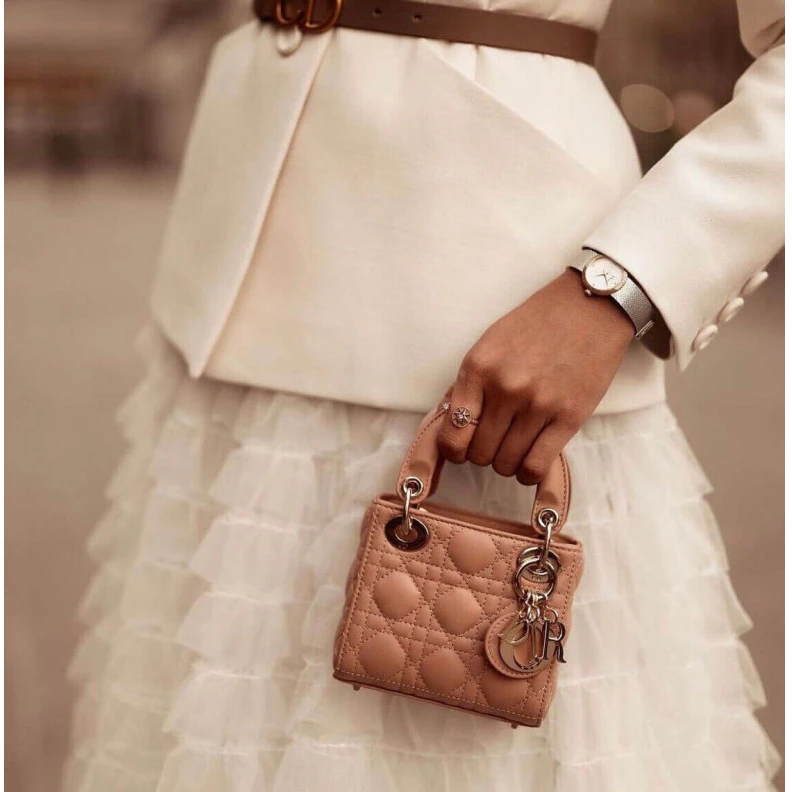 Shop shoulder bags Removable Christian Dior Micro Lady Dior Bag Pink Cannage Lambskin