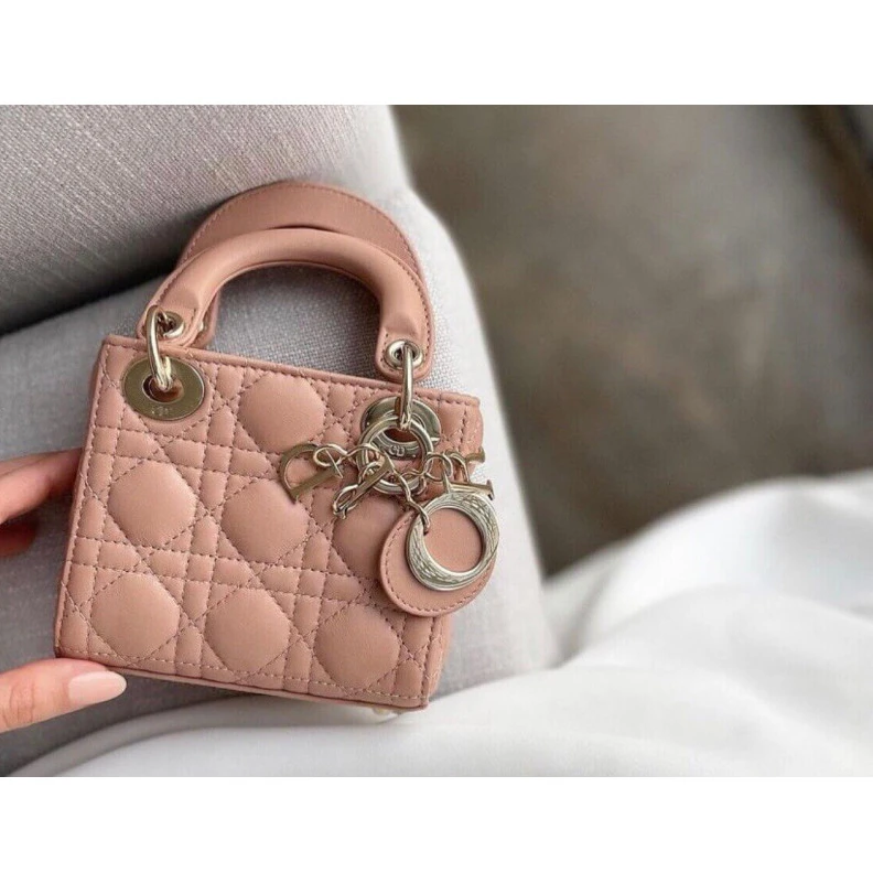 Shop shoulder bags Removable Christian Dior Micro Lady Dior Bag Pink Cannage Lambskin