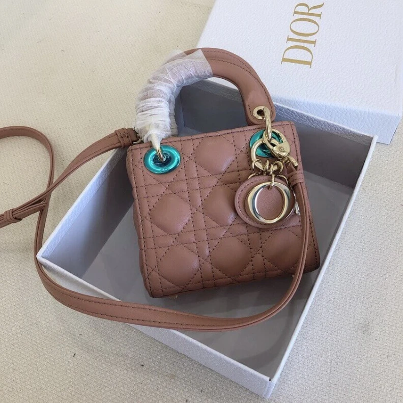 Shop shoulder bags Removable Christian Dior Micro Lady Dior Bag Pink Cannage Lambskin