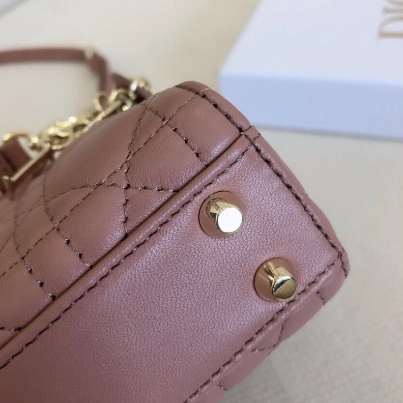 Shop shoulder bags Removable Christian Dior Micro Lady Dior Bag Pink Cannage Lambskin