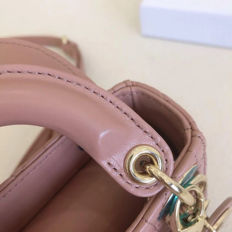 Shop shoulder bags Removable Christian Dior Micro Lady Dior Bag Pink Cannage Lambskin