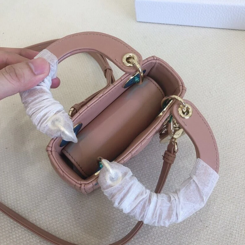 Shop shoulder bags Removable Christian Dior Micro Lady Dior Bag Pink Cannage Lambskin