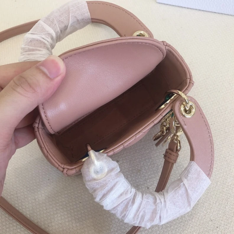 Shop shoulder bags Removable Christian Dior Micro Lady Dior Bag Pink Cannage Lambskin
