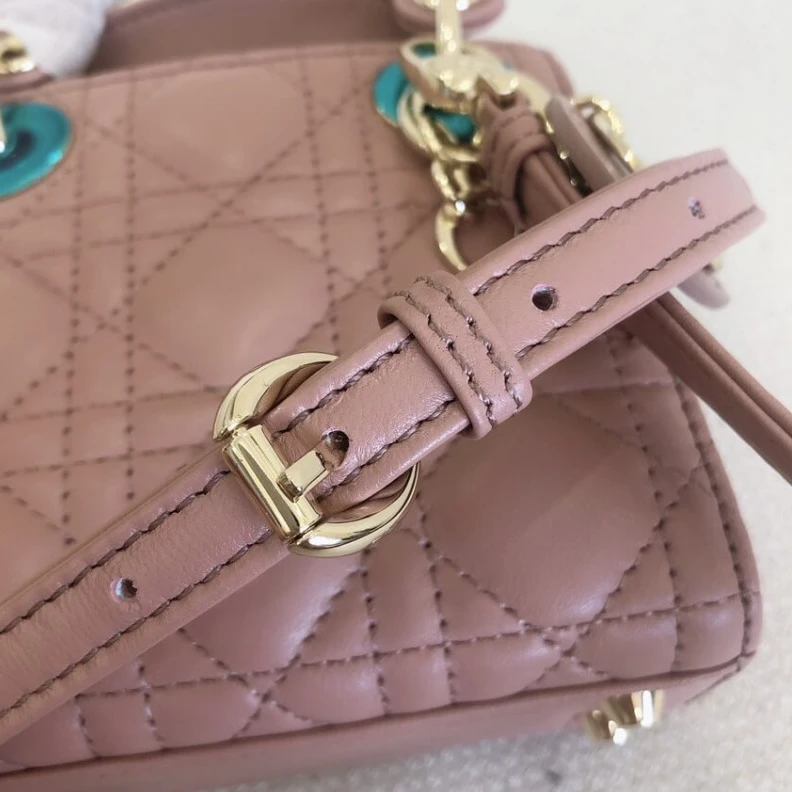 Shop shoulder bags Removable Christian Dior Micro Lady Dior Bag Pink Cannage Lambskin