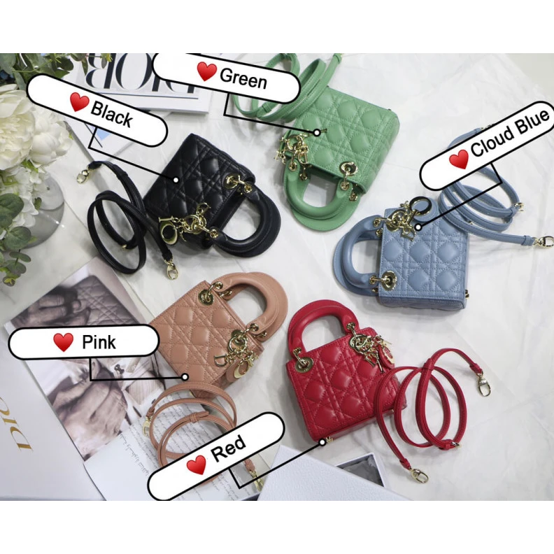 Shop shoulder bags Removable Christian Dior Micro Lady Dior Bag Pink Cannage Lambskin