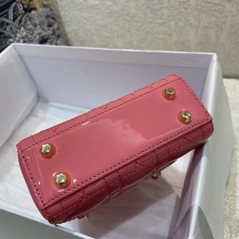 Replica bags lv 1 interio Christian Dior Micro Lady Dior Bag Pink Patent Cannage Calfskin