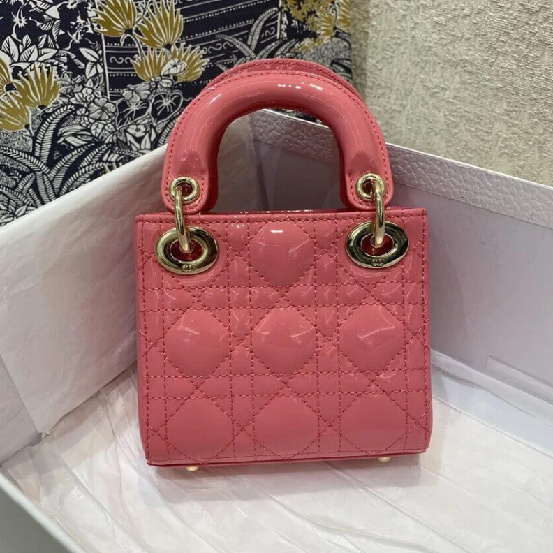 Replica bags lv 1 interio Christian Dior Micro Lady Dior Bag Pink Patent Cannage Calfskin