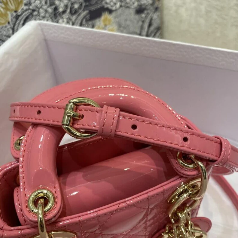 Replica bags lv 1 interio Christian Dior Micro Lady Dior Bag Pink Patent Cannage Calfskin