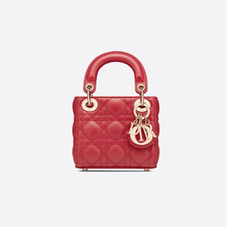 1 interio Christian Dior Micro Lady Dior Bag Red Cannage Lambskin