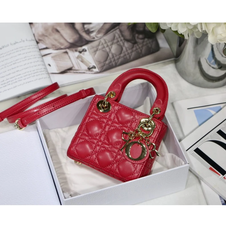 Lv belts replica 1 interio Christian Dior Micro Lady Dior Bag Red Cannage Lambskin