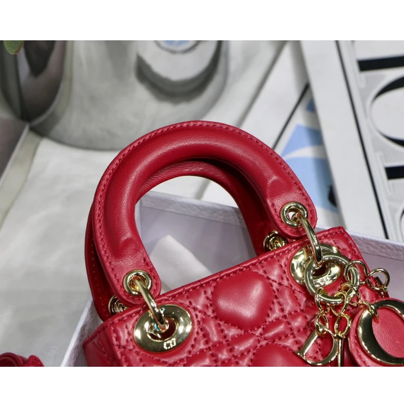 Lv belts replica 1 interio Christian Dior Micro Lady Dior Bag Red Cannage Lambskin