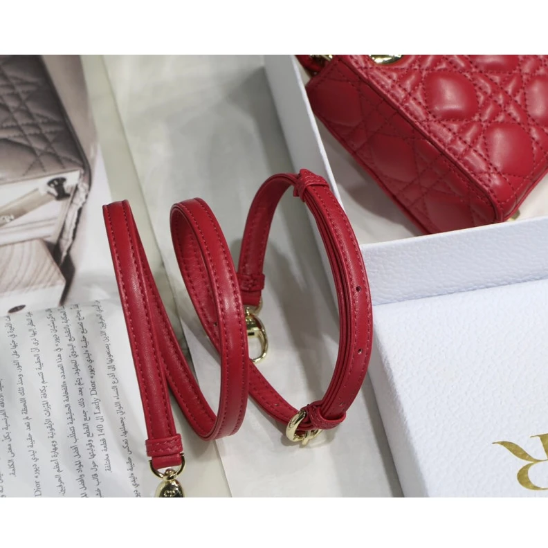 Lv belts replica 1 interio Christian Dior Micro Lady Dior Bag Red Cannage Lambskin