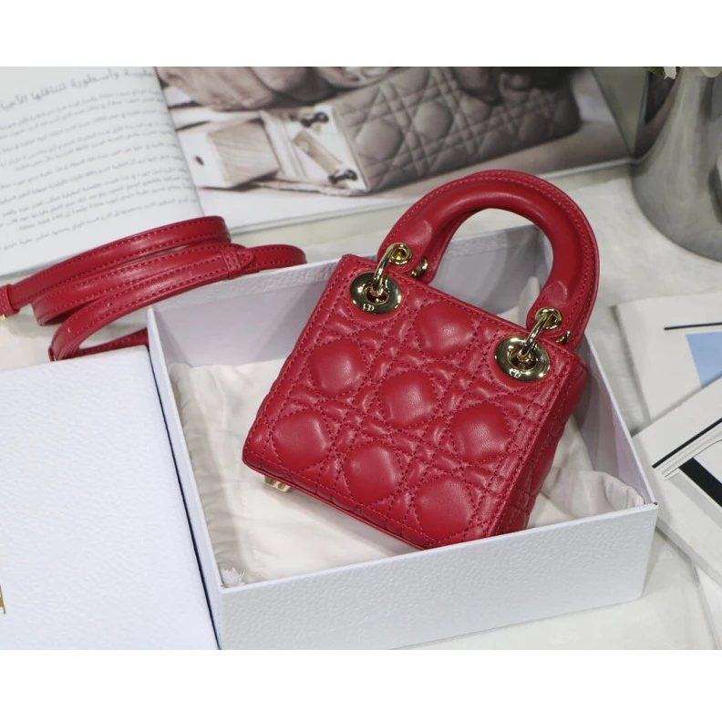 Lv belts replica 1 interio Christian Dior Micro Lady Dior Bag Red Cannage Lambskin