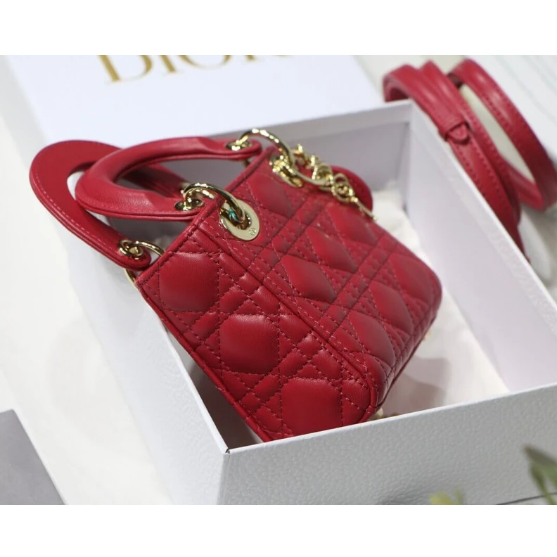 Lv belts replica 1 interio Christian Dior Micro Lady Dior Bag Red Cannage Lambskin