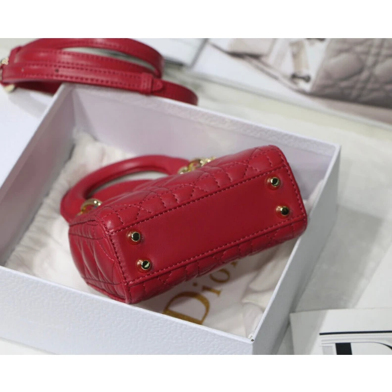 Lv belts replica 1 interio Christian Dior Micro Lady Dior Bag Red Cannage Lambskin