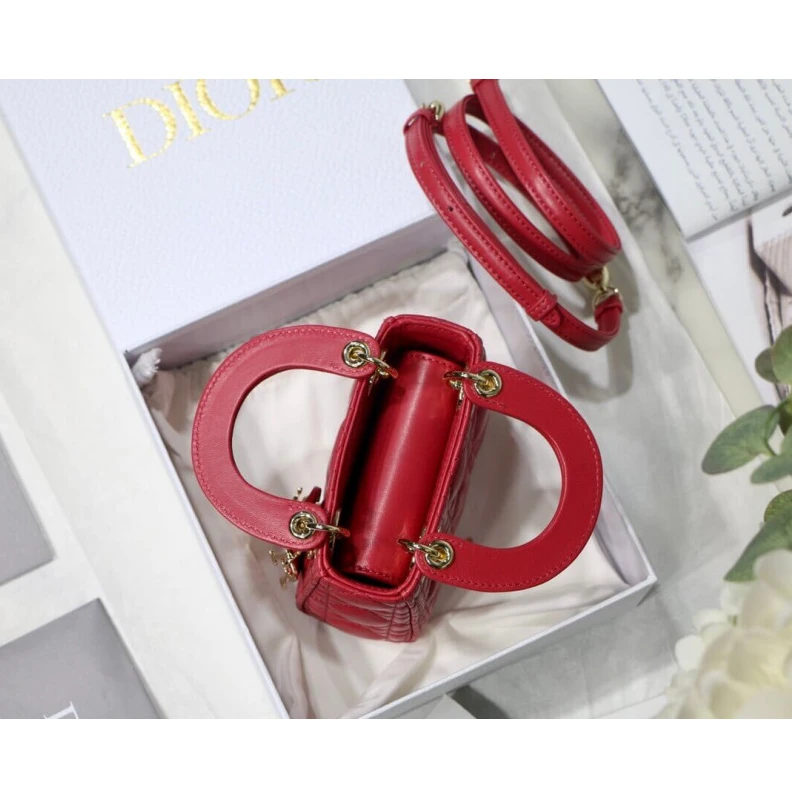 Lv belts replica 1 interio Christian Dior Micro Lady Dior Bag Red Cannage Lambskin