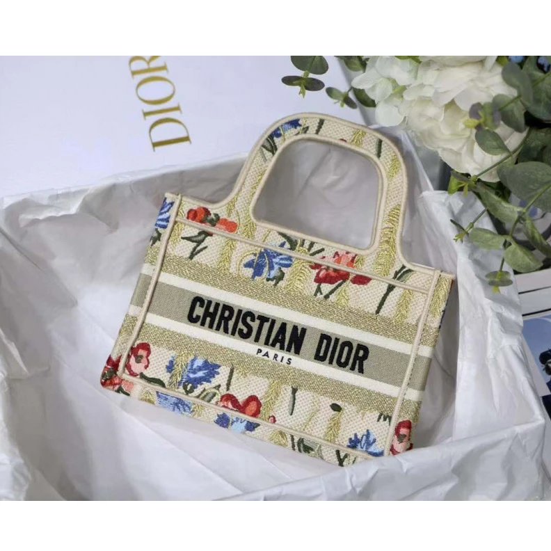 Replica valentino bags 'Christia Christian Dior Mini Book Tote Beige Multicolor Hibiscus Metallic Thread Embroidery