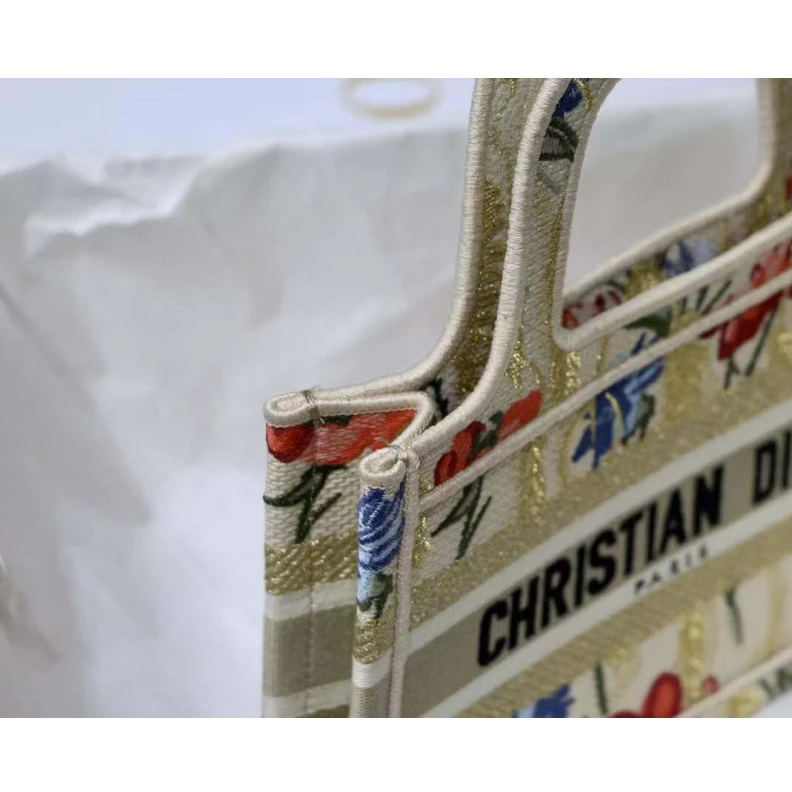 Replica valentino bags 'Christia Christian Dior Mini Book Tote Beige Multicolor Hibiscus Metallic Thread Embroidery