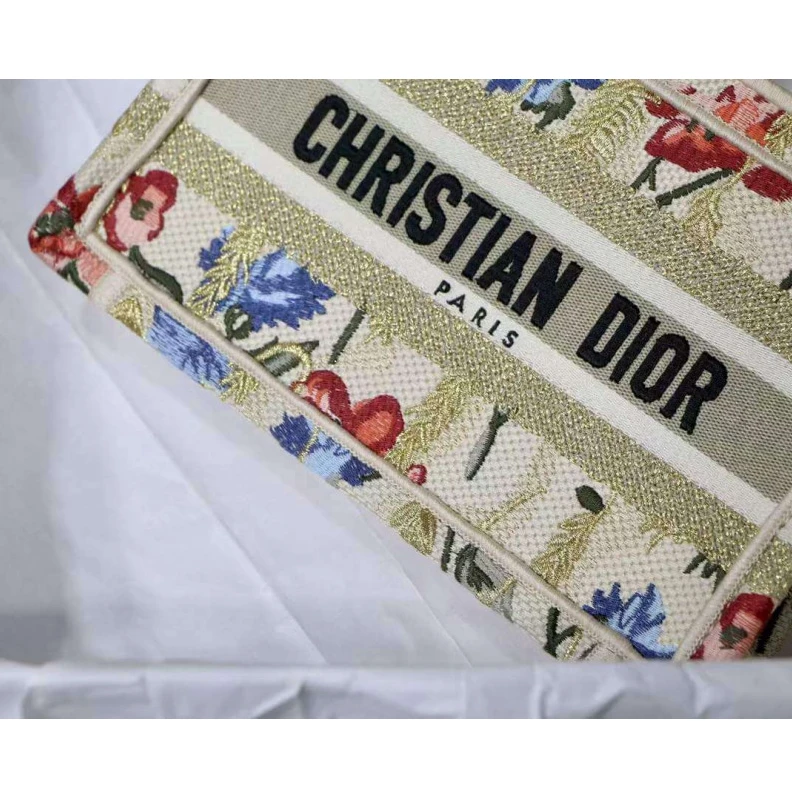Replica valentino bags 'Christia Christian Dior Mini Book Tote Beige Multicolor Hibiscus Metallic Thread Embroidery
