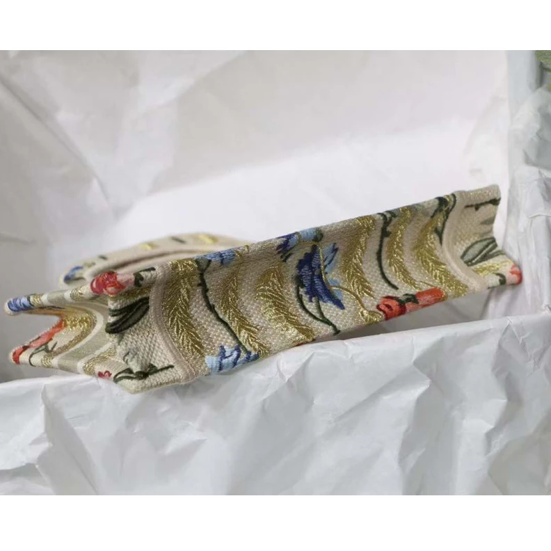 Replica valentino bags 'Christia Christian Dior Mini Book Tote Beige Multicolor Hibiscus Metallic Thread Embroidery