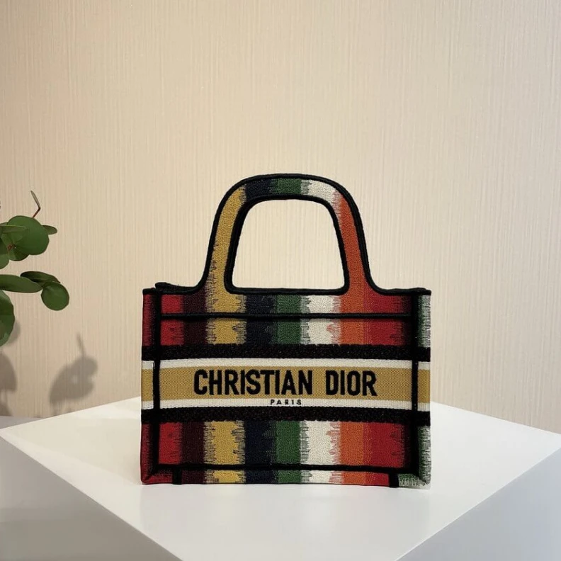 Can be ca Christian Dior Mini Book Tote Multicolor D-Stripes Embroidery
