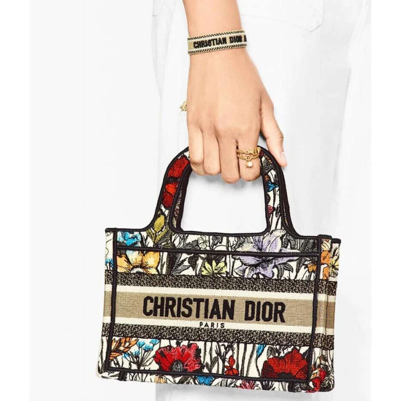 Top lv Can be ca Christian Dior Mini Book Tote Multicolor Mille Fleurs Embroidery