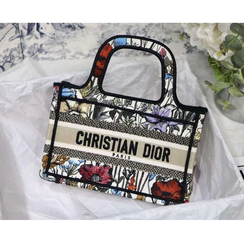 Top lv Can be ca Christian Dior Mini Book Tote Multicolor Mille Fleurs Embroidery