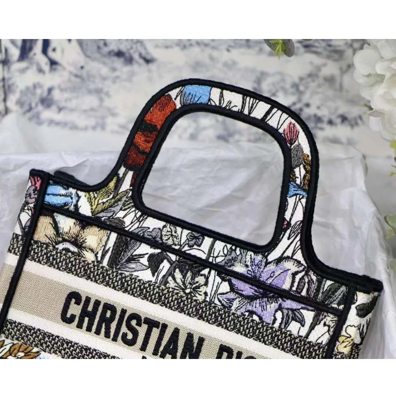 Top lv Can be ca Christian Dior Mini Book Tote Multicolor Mille Fleurs Embroidery