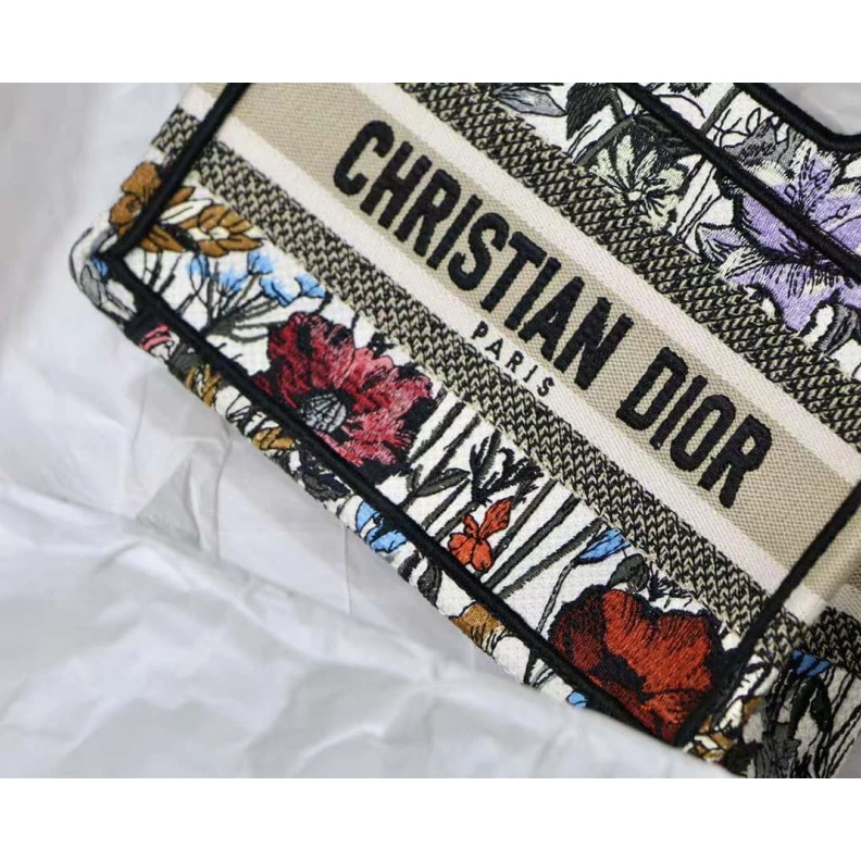 Top lv Can be ca Christian Dior Mini Book Tote Multicolor Mille Fleurs Embroidery