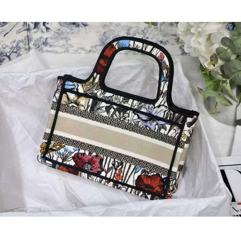 Top lv Can be ca Christian Dior Mini Book Tote Multicolor Mille Fleurs Embroidery